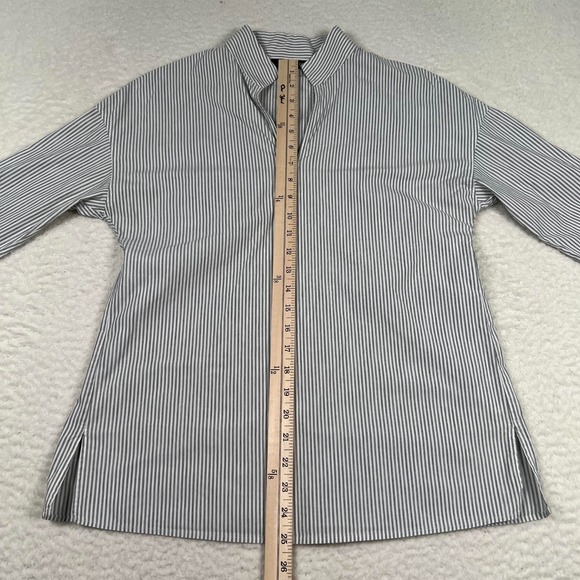 Lafayette 148 New York Popover Shirt Size XS Bracelet Sleeve Gray White Striped - Picture 7 of 11